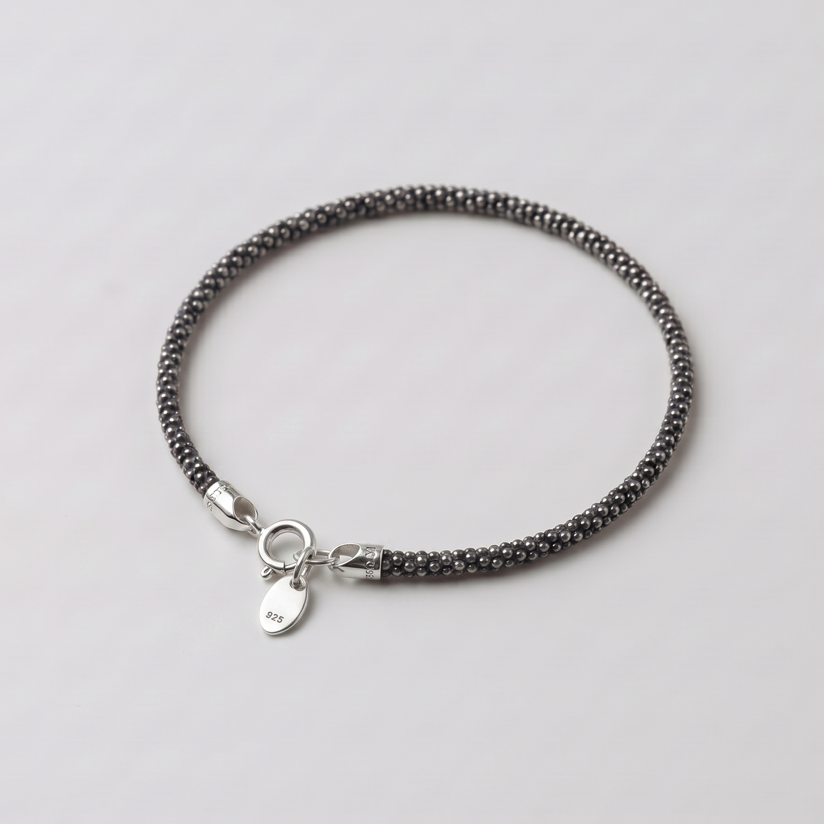 Oxidised Caviar Bracelet in 925 Silver