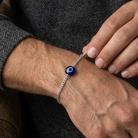 Men's 925 Silver Cuban Evil Eye Bracelet – Bold Protection