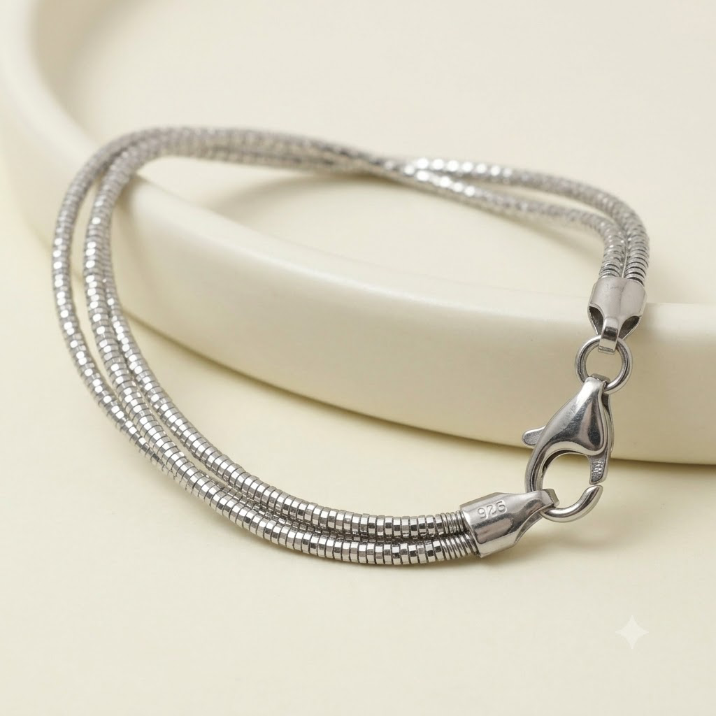 925 Silver Textured Snake-Style Bracelet – TRIPLE LAYER - Zeno Jewels