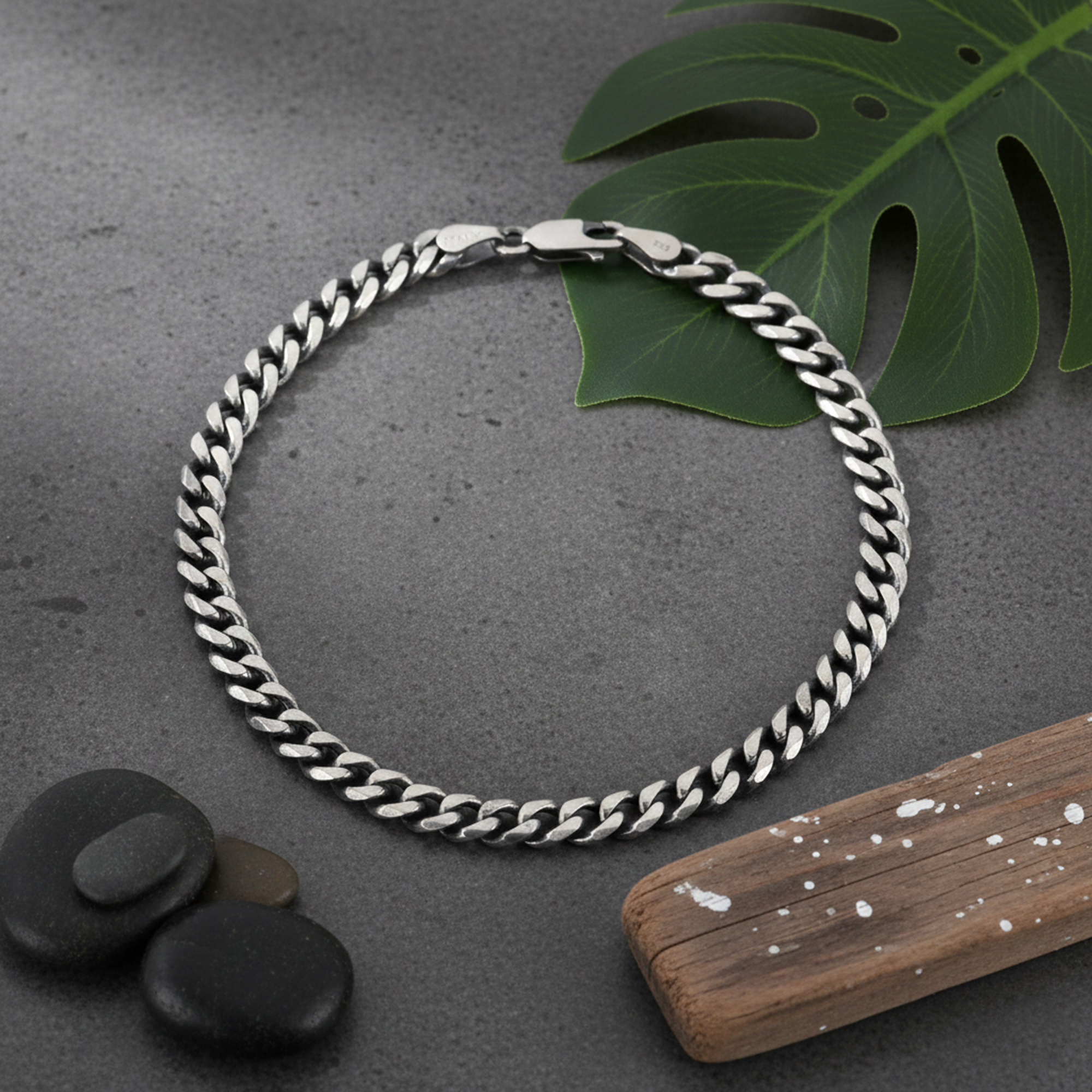 925 Sterling Silver Men’s Oxidised Italian Link Bracelet