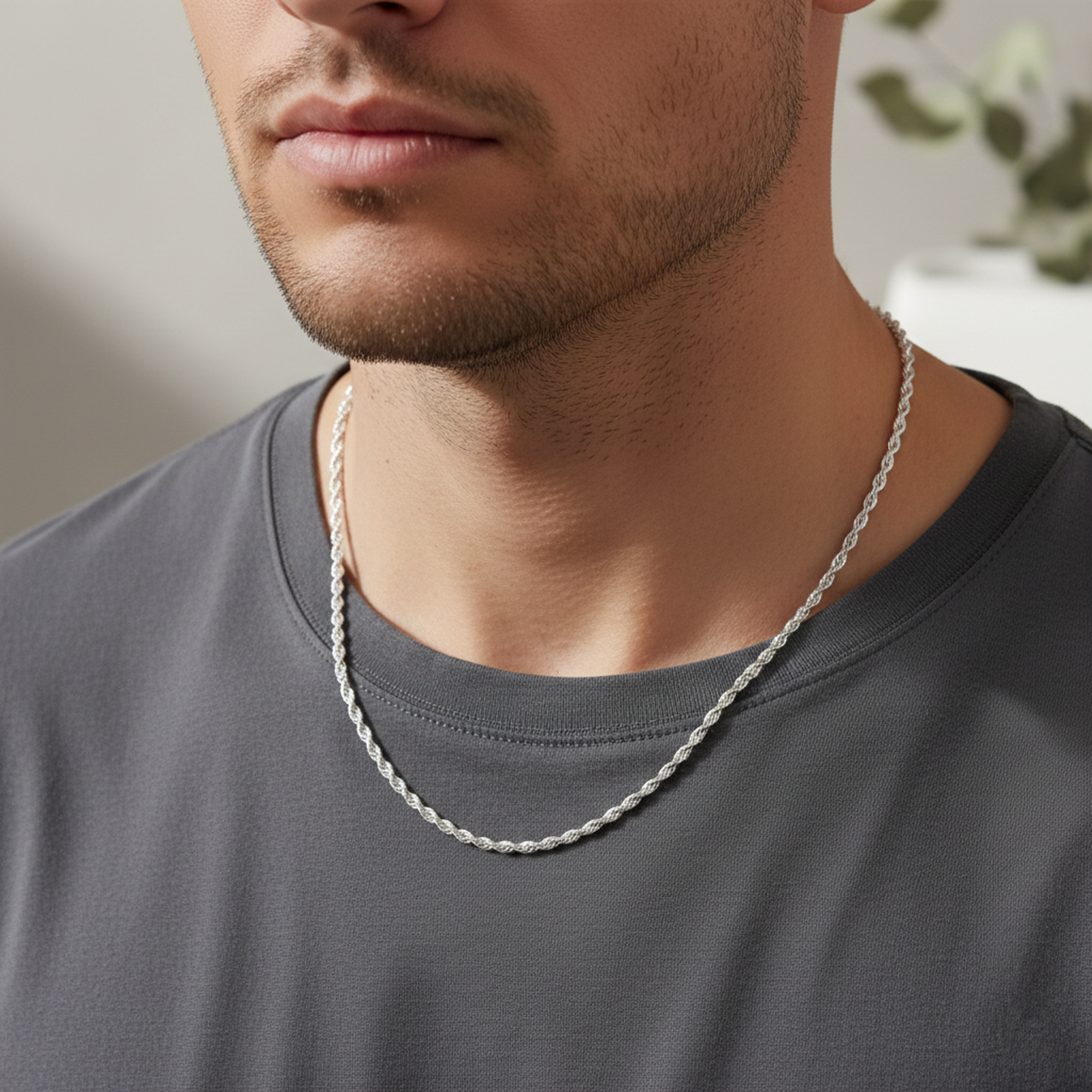 925 Sterling Silver Men’s Twisted Rope Chain – 20 Inch