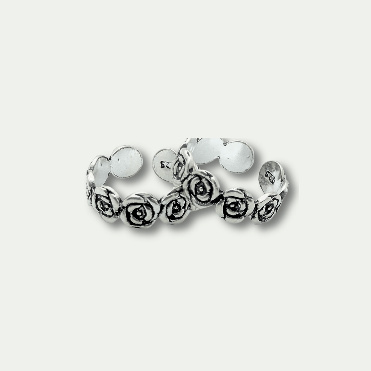 Oxidised 925 Silver Rose Toe Ring – Adjustable Tribal Design