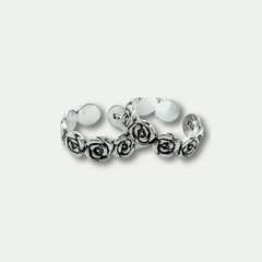 Oxidised 925 Silver Rose Toe Ring – Adjustable Tribal Design