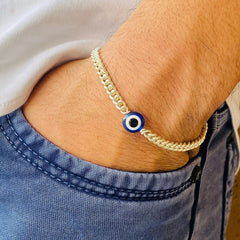 Men's 925 Silver Cuban Evil Eye Bracelet – Bold Protection