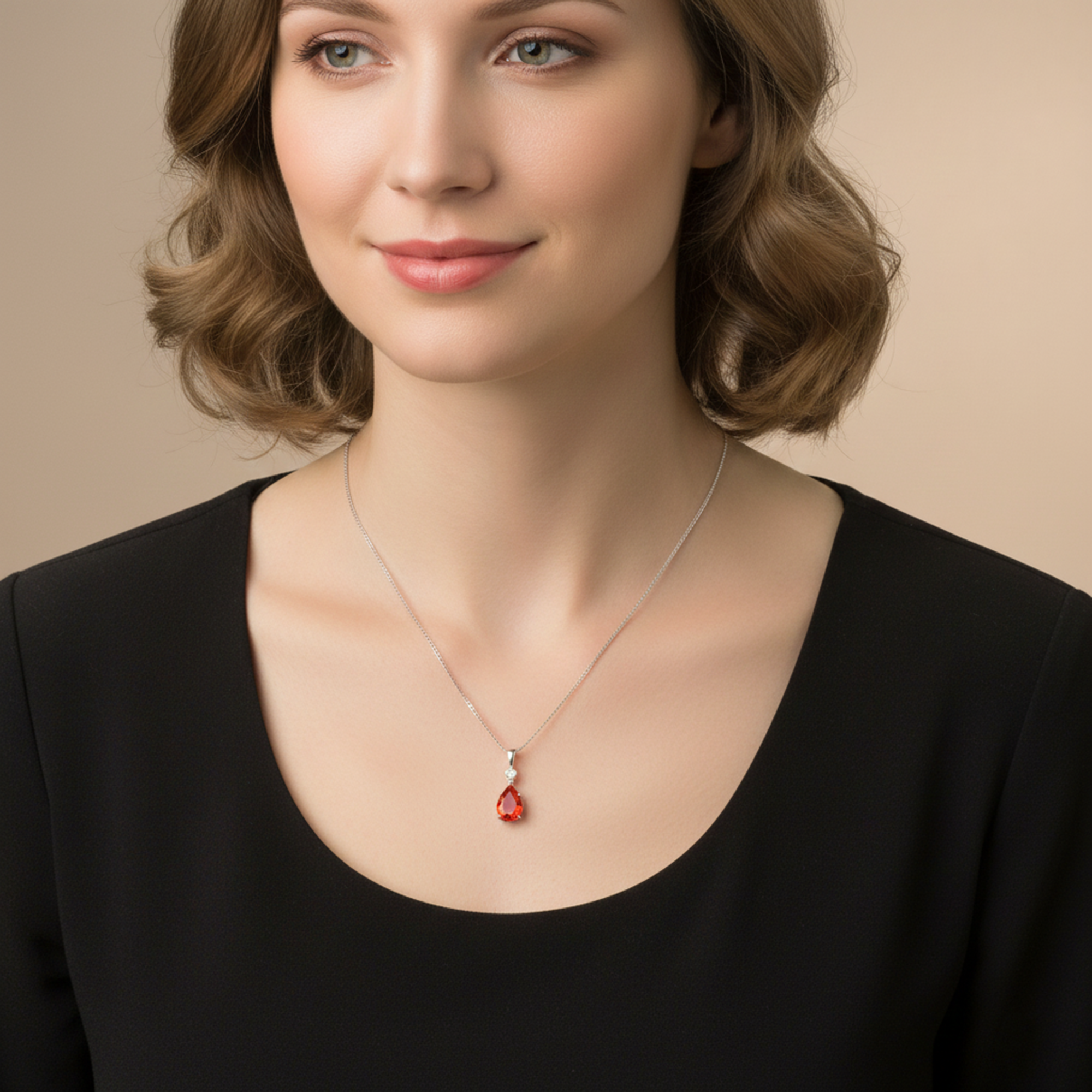 Red Stone Pendant in 925 Sterling Silver