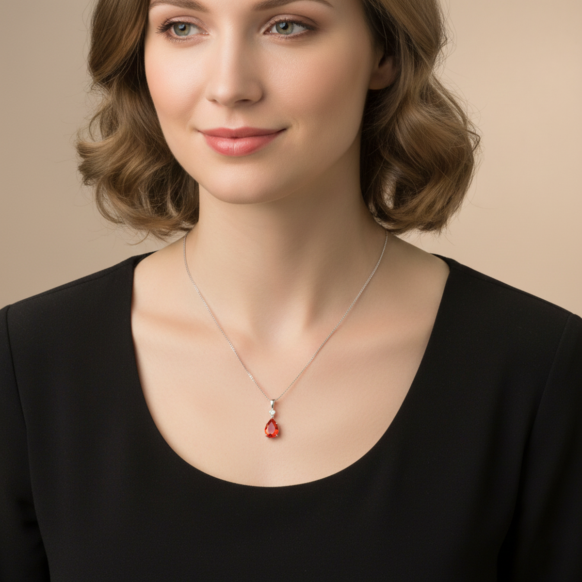 Red Stone Pendant in 925 Sterling Silver