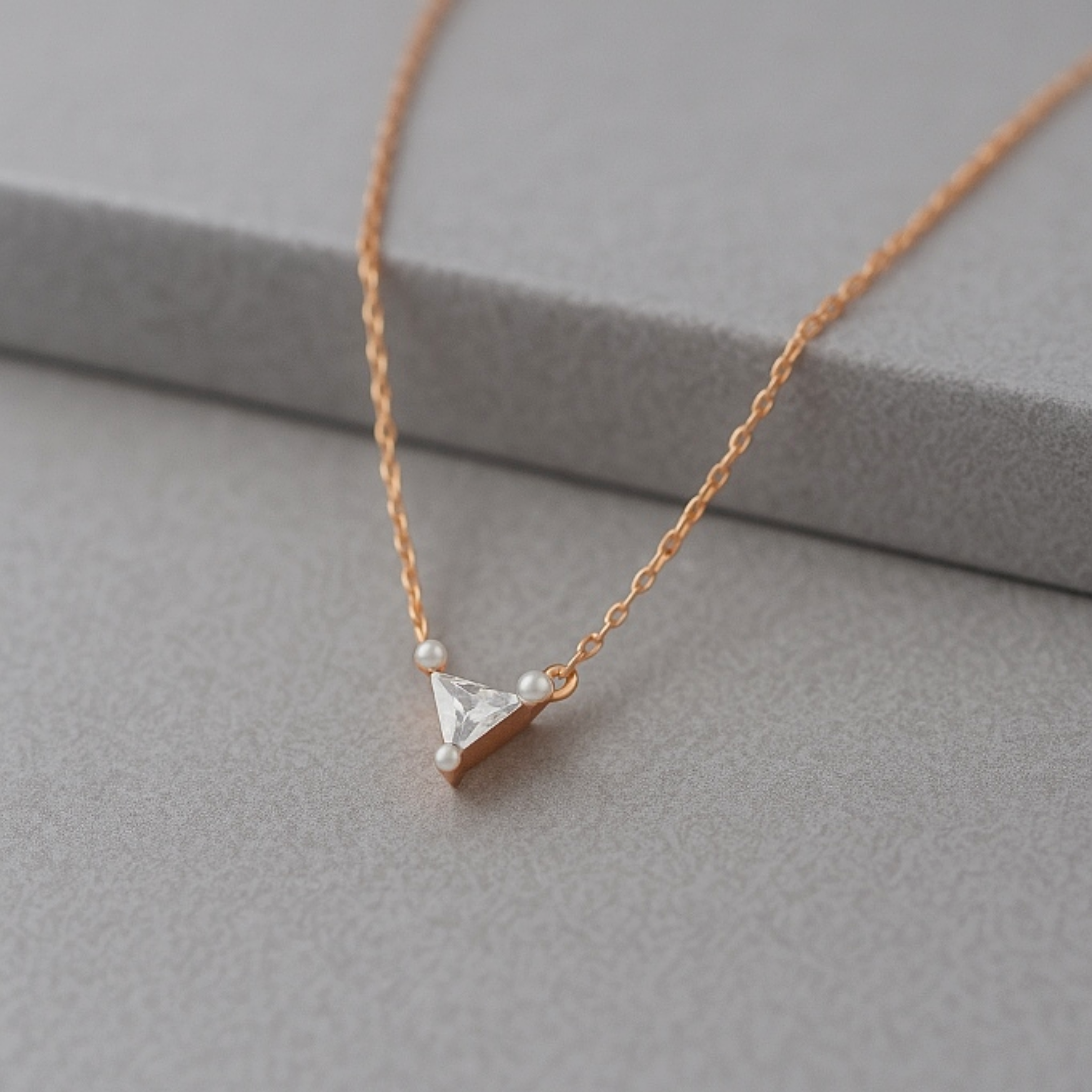 925 Silver Rose Gold Triangle Pendant Necklace with Pearls