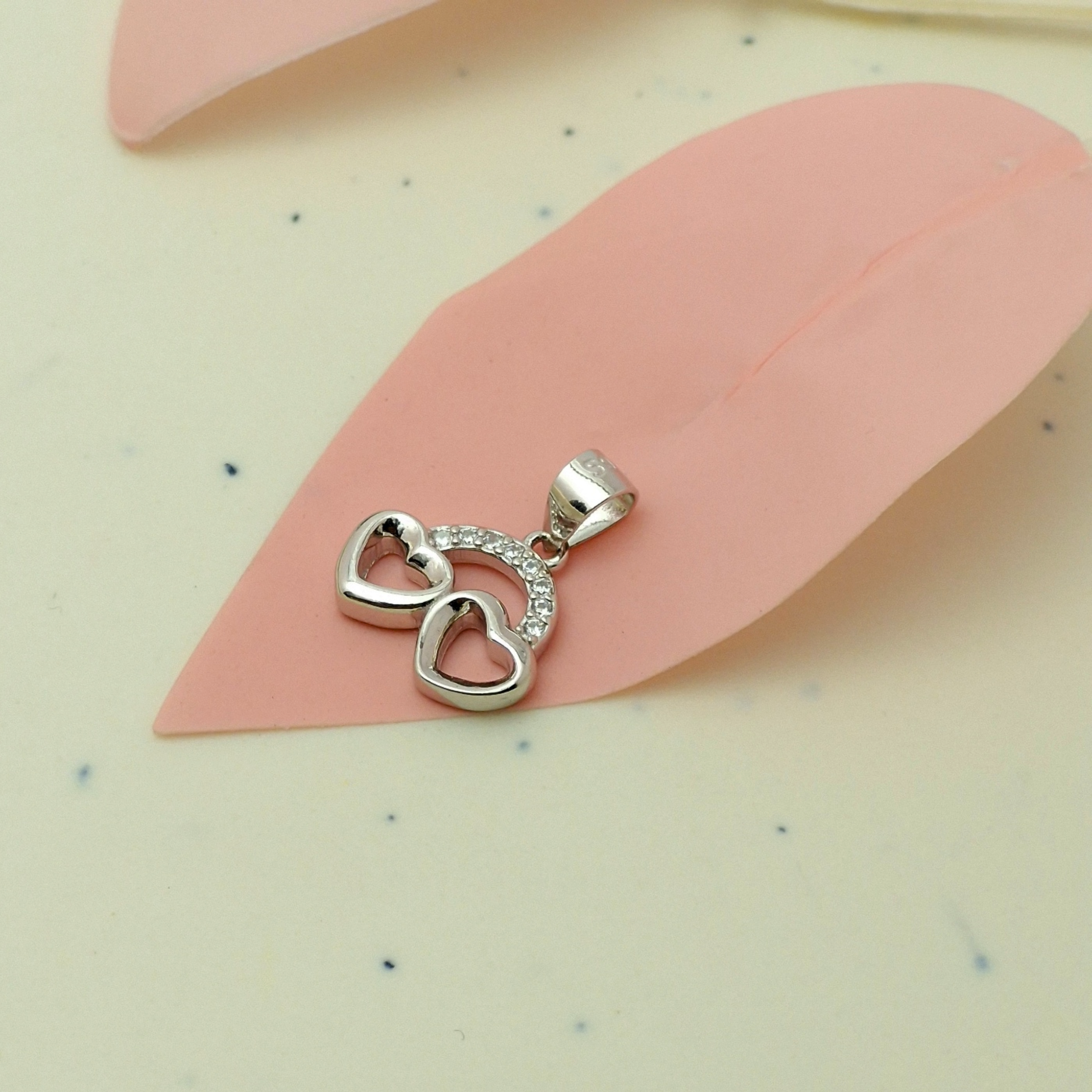 925 Silver Twin Heart Pendant with CZ Stones