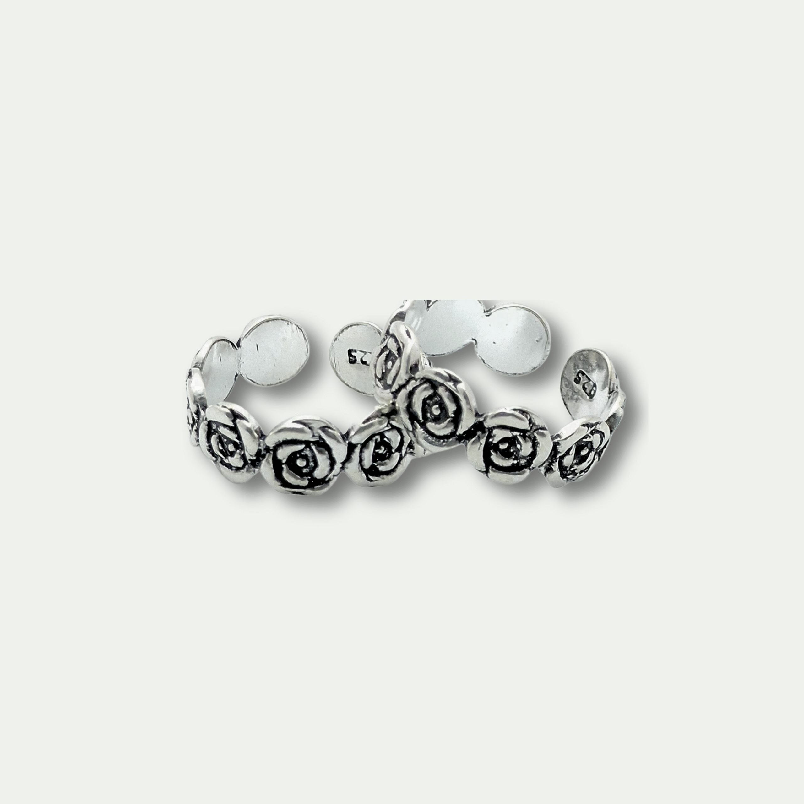Oxidised 925 Silver Rose Toe Ring – Adjustable Tribal Design