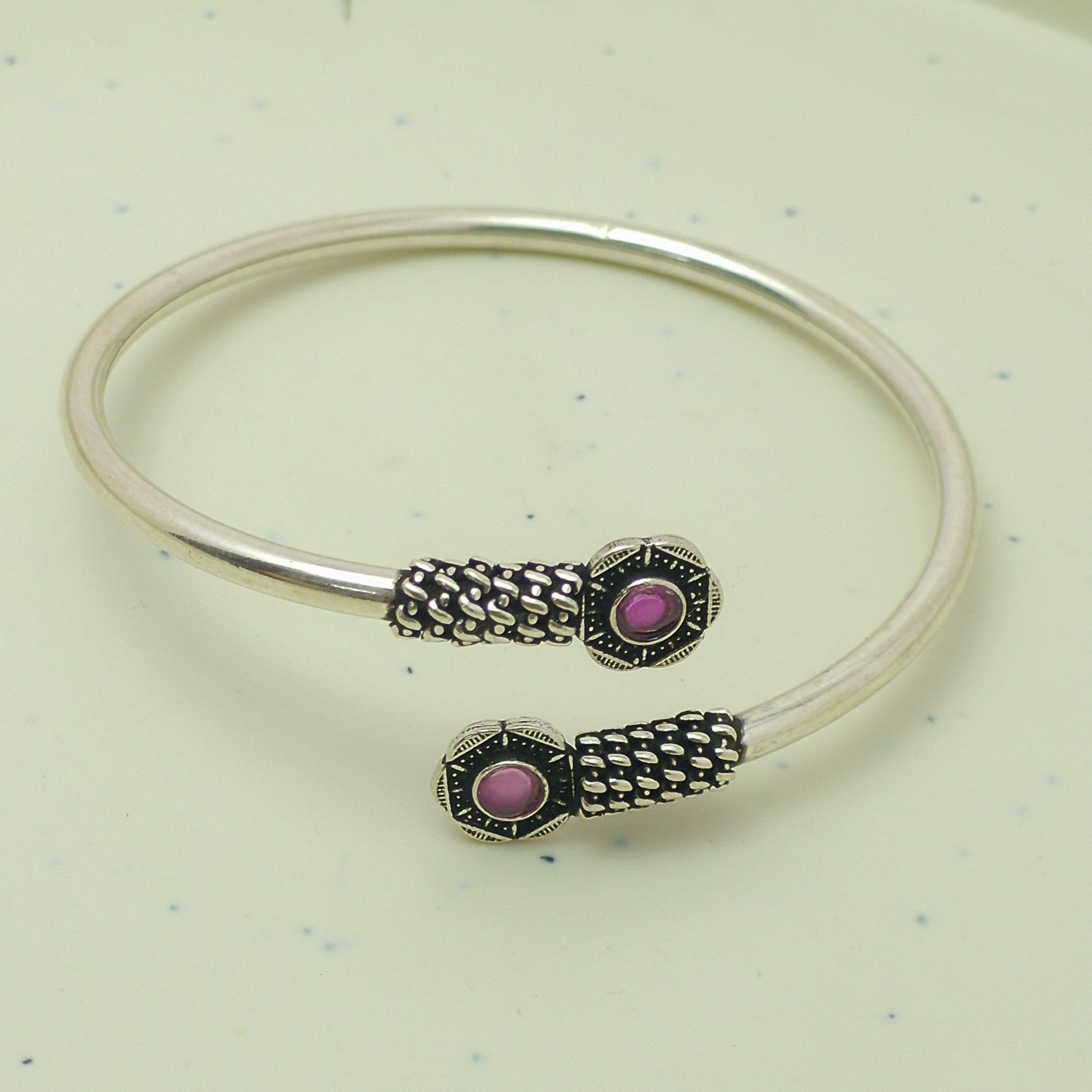 925 Oxidized Silver Kada Bracelet with Purple Stone