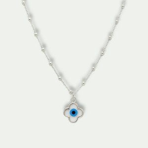 925 Silver Evil Eye Clover Pendant Necklace for Protection