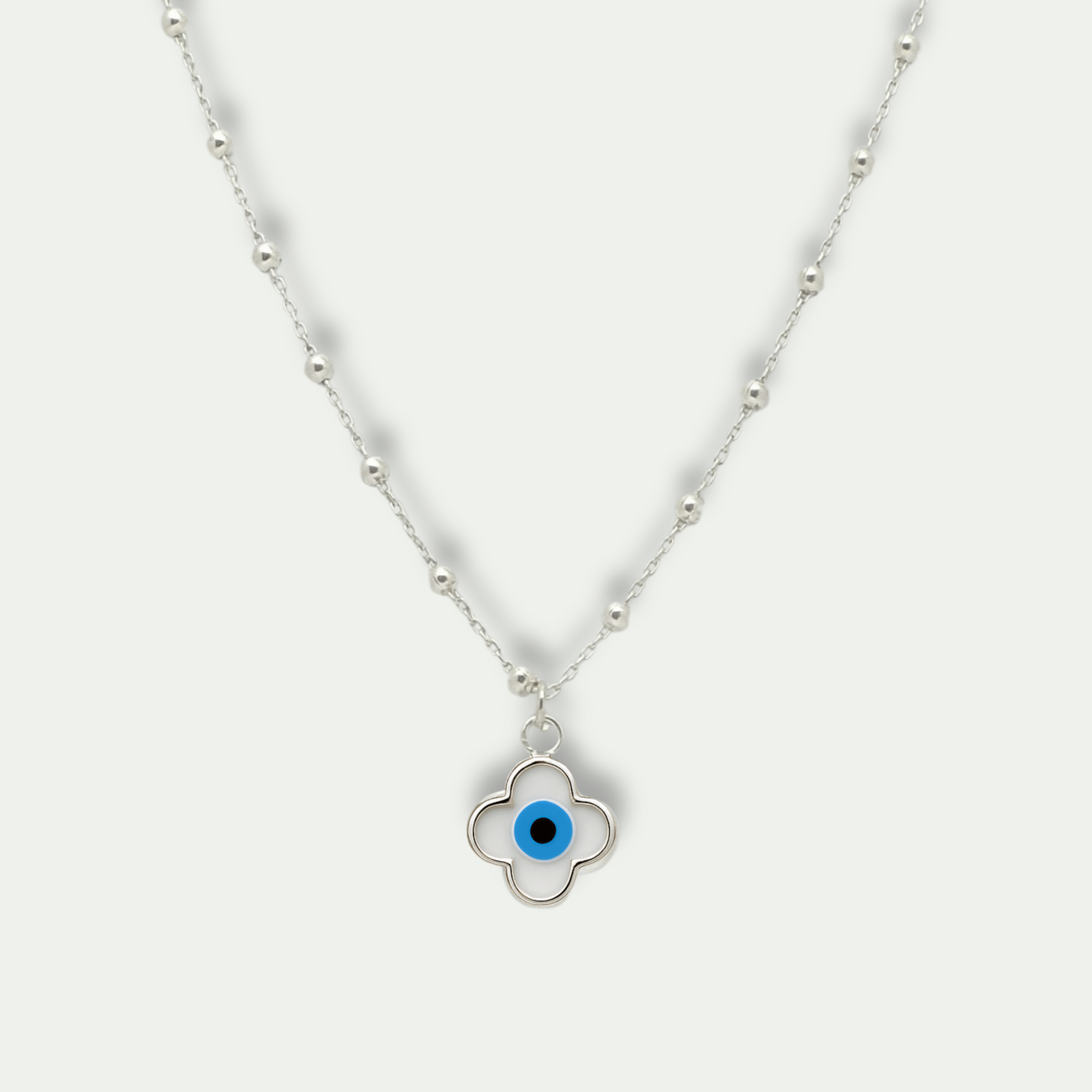 925 Silver Evil Eye Clover Pendant Necklace for Protection