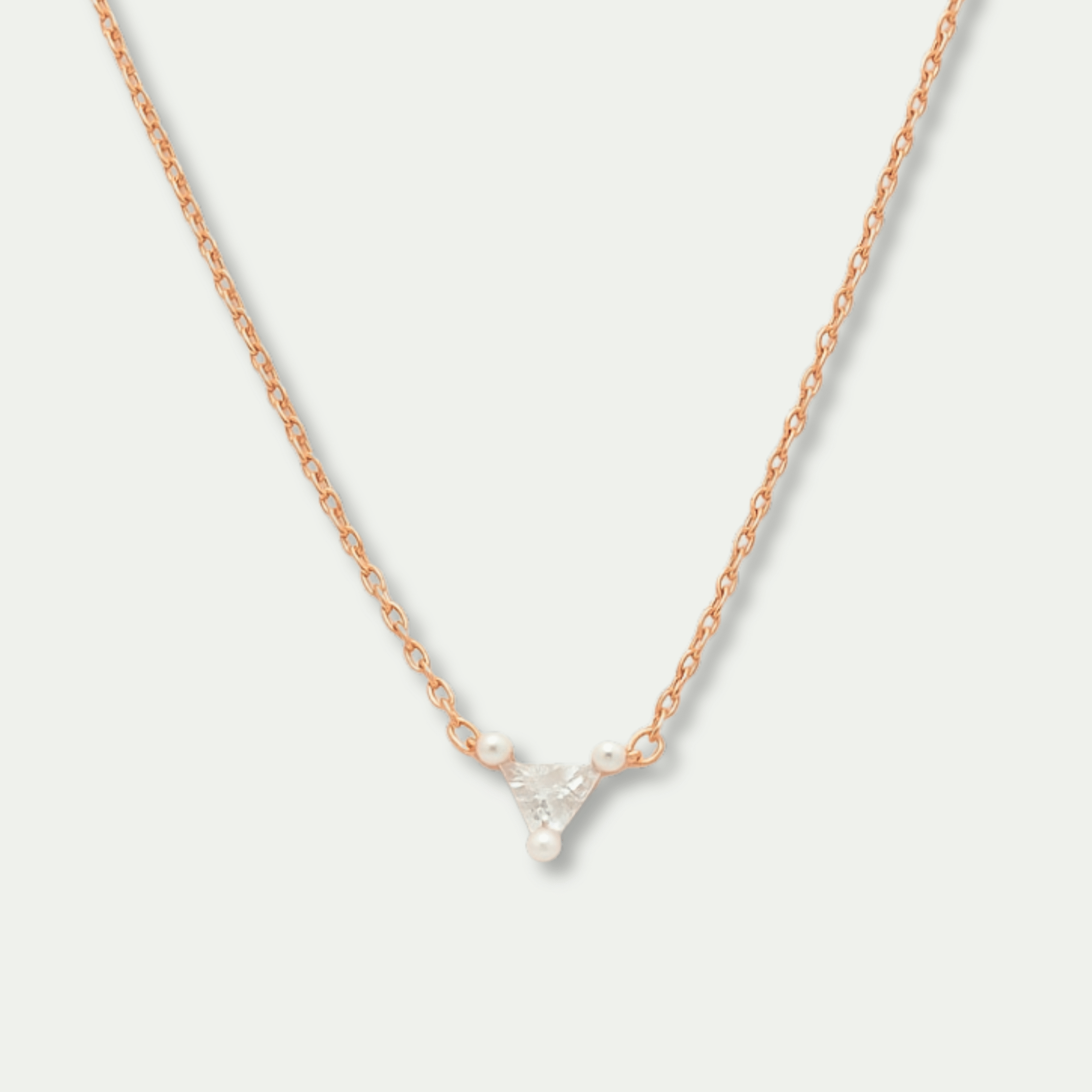 925 Silver Rose Gold Triangle Pendant Necklace with Pearls