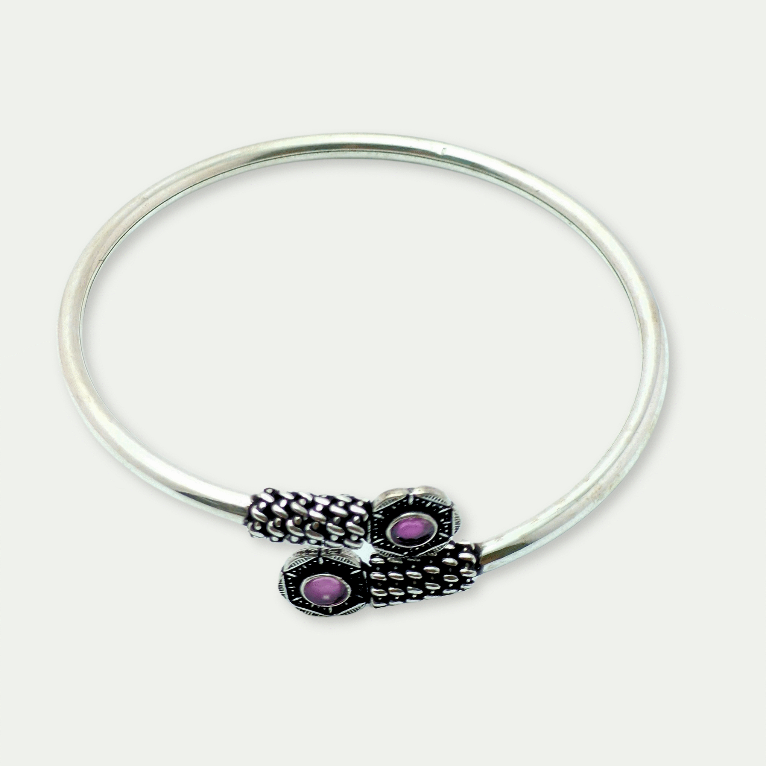 925 Oxidized Silver Kada Bracelet with Purple Stone